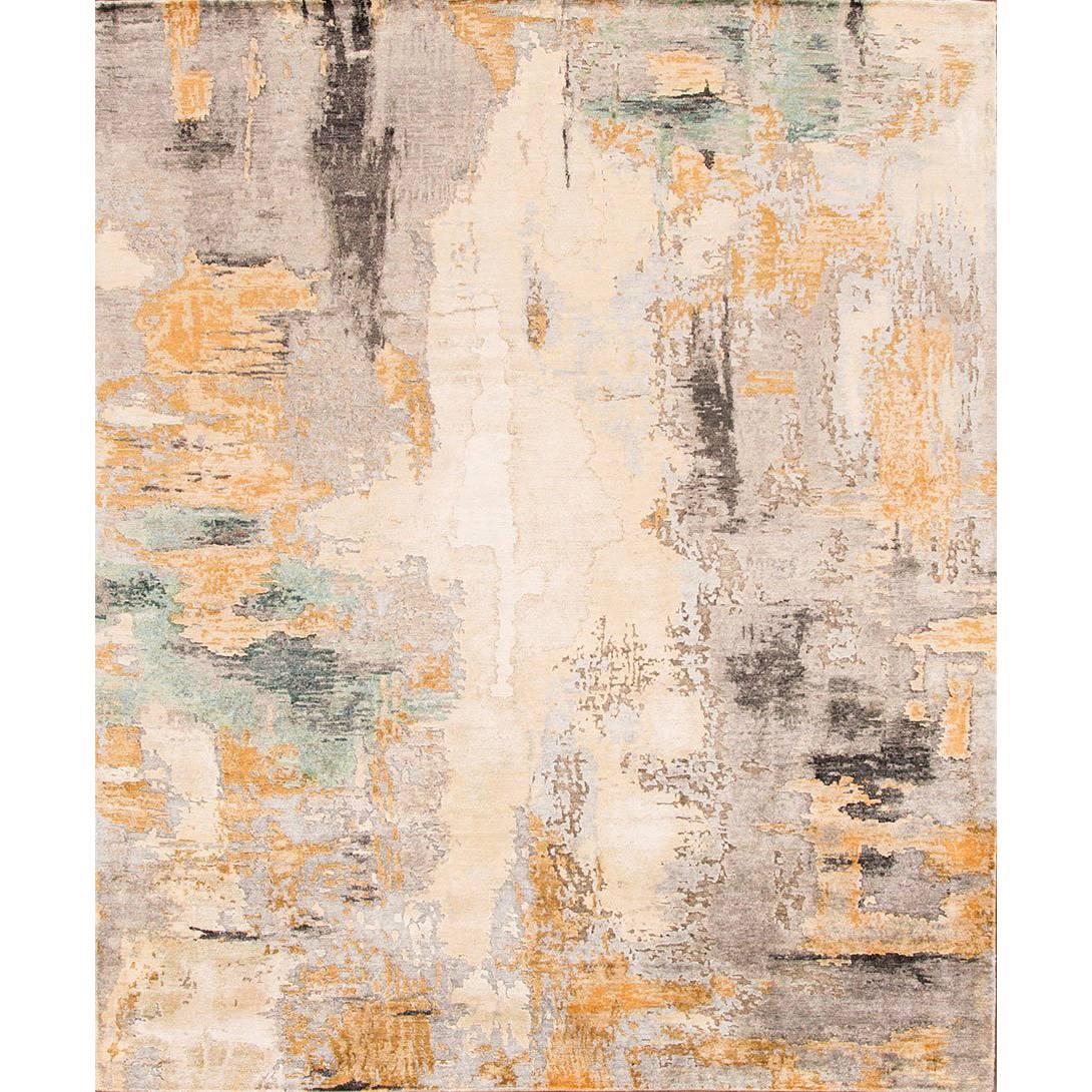 21st Century Contemporary Abstract Gray/Silver Indian Rug For Sale at