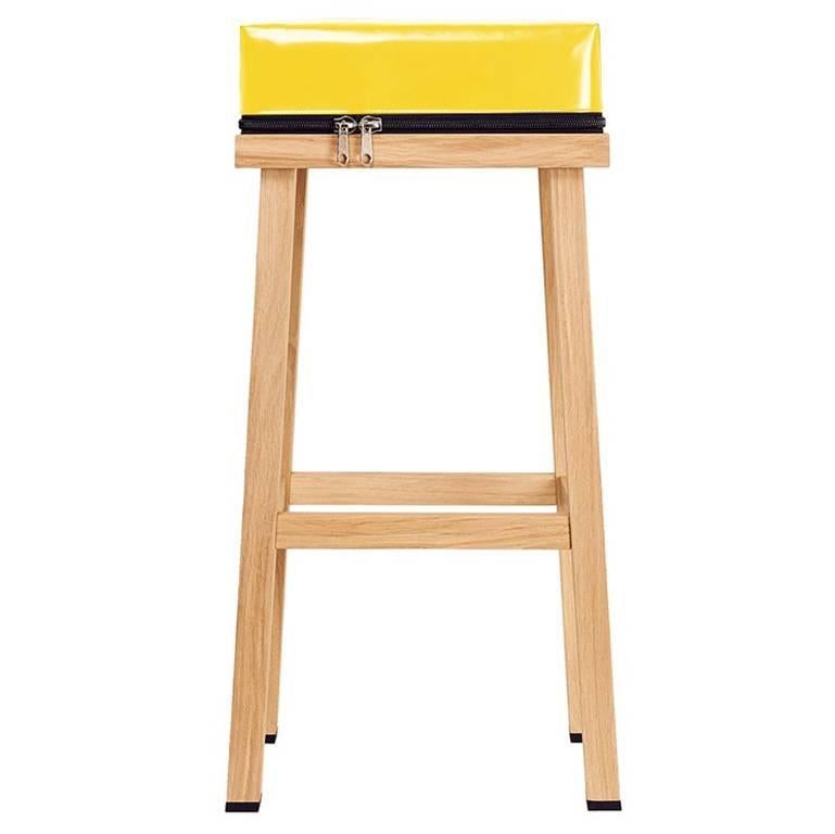 Visser and Meijwaard Truecolors High Stool in Yellow PVC Cloth with Zipper For Sale