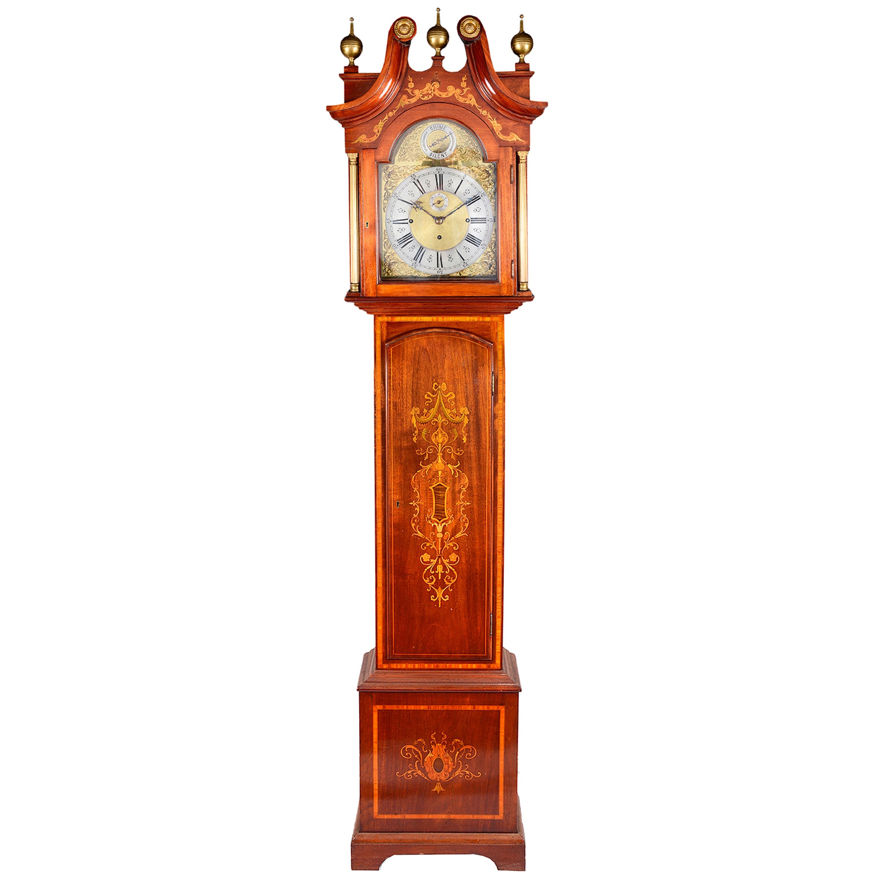19th Century English Carved Mahogany Longcase Clock For Sale at 1stDibs