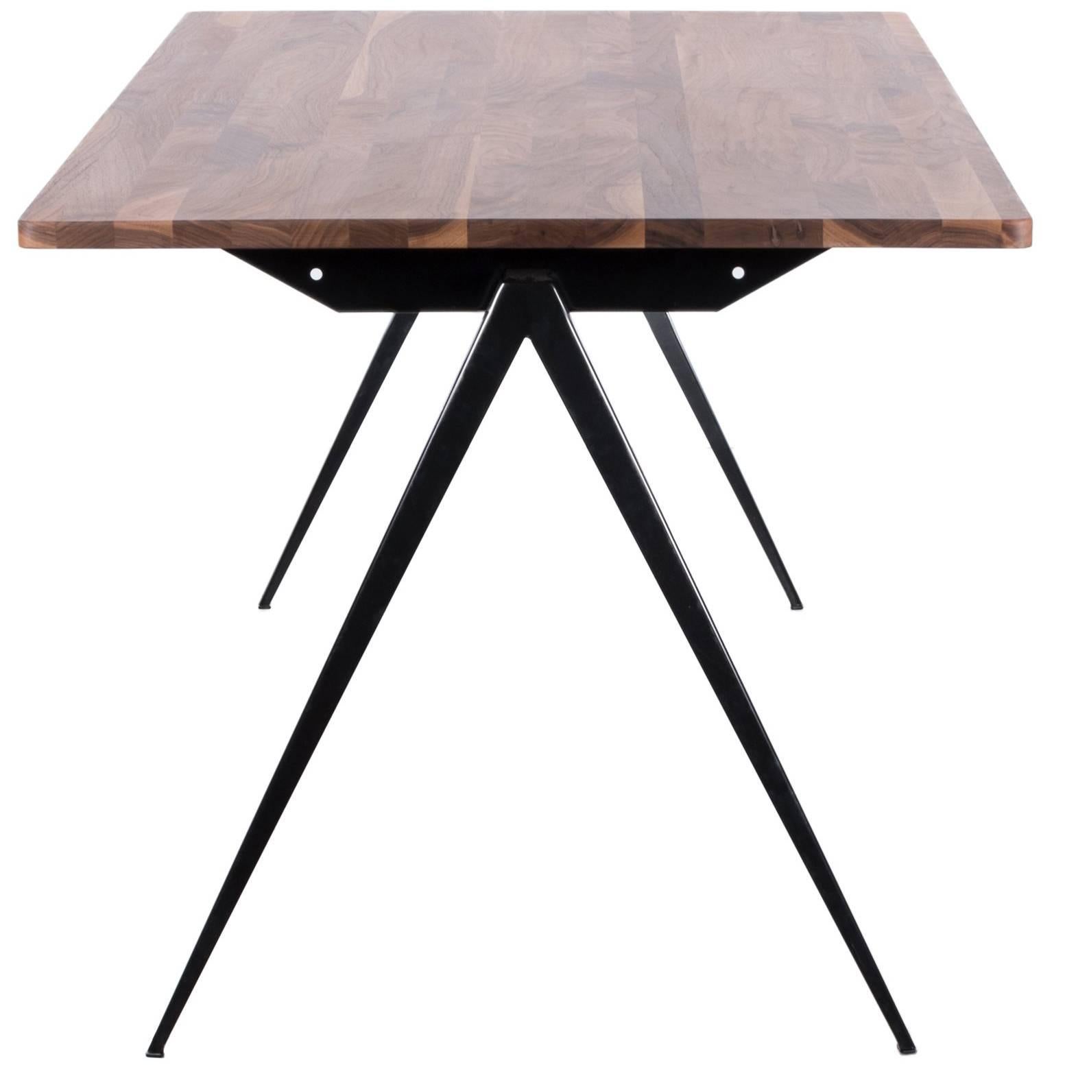 Galvanitas Industrial Black Walnut Table in Prouve Style
