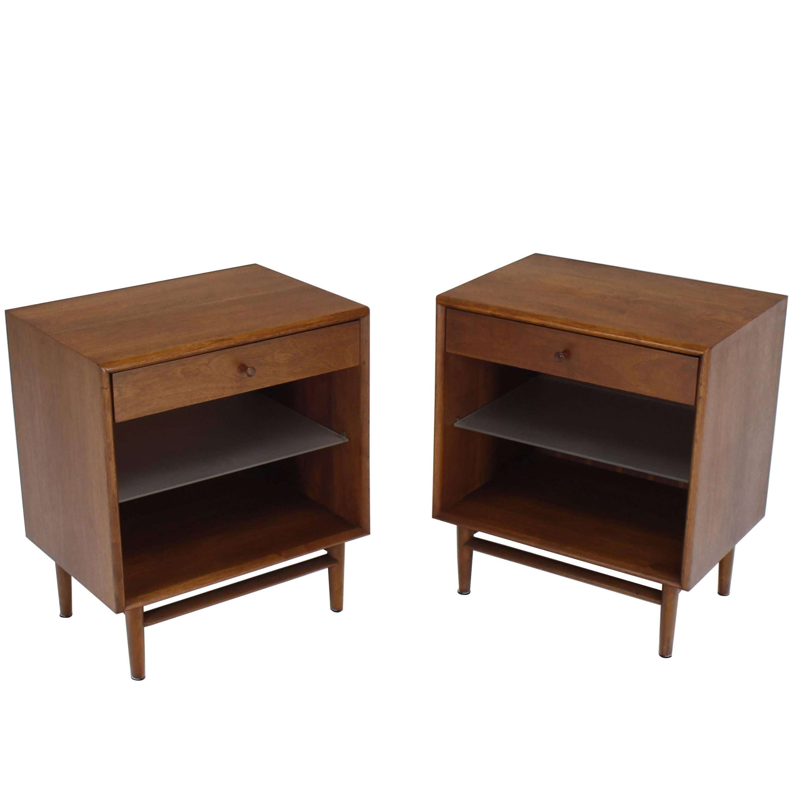Pair of Walnut One Drawer Nightstands or End Tables
