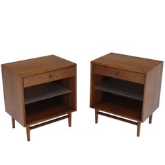 Pair of Walnut One Drawer Nightstands or End Tables