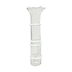 Formia Italian 1970s Vintage White Crystal Clear Murano Glass Tall Flared Vase