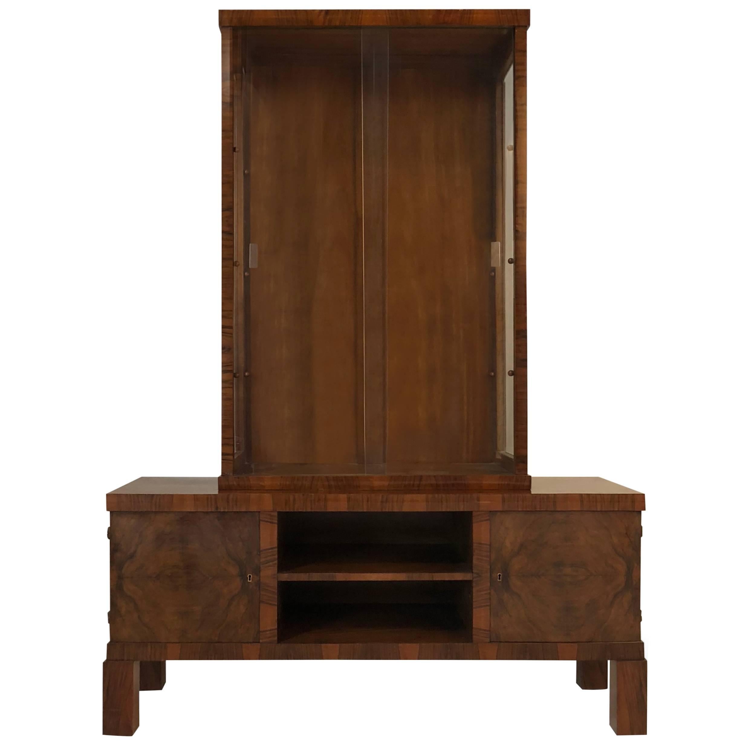 Exotic Rosewood Art Deco Display Cabinet and Credenza, circa 1930