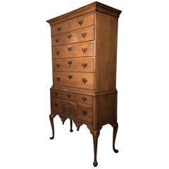 Antique Queen Anne Style Carved Maple Flat-Top Highboy