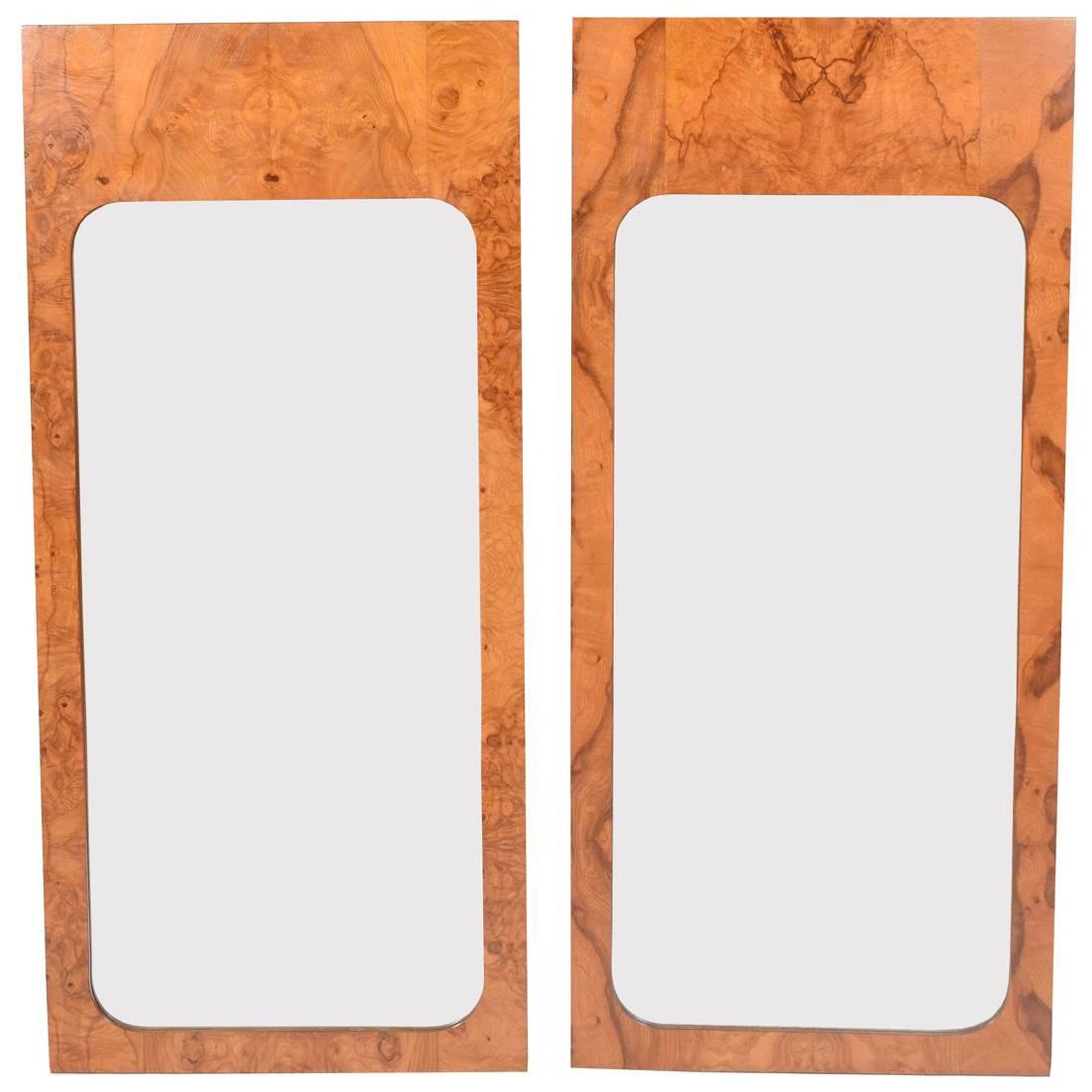 Pair of Burl Wood Mirrors by Lane Furniture