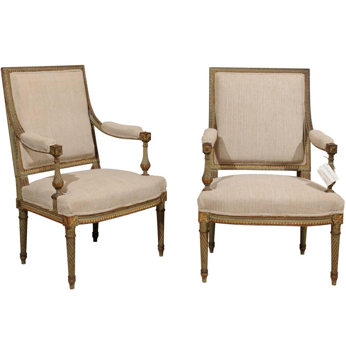 19th Century Pair of Louis XVI Style Painted Chairs, circa 1880 For Sale