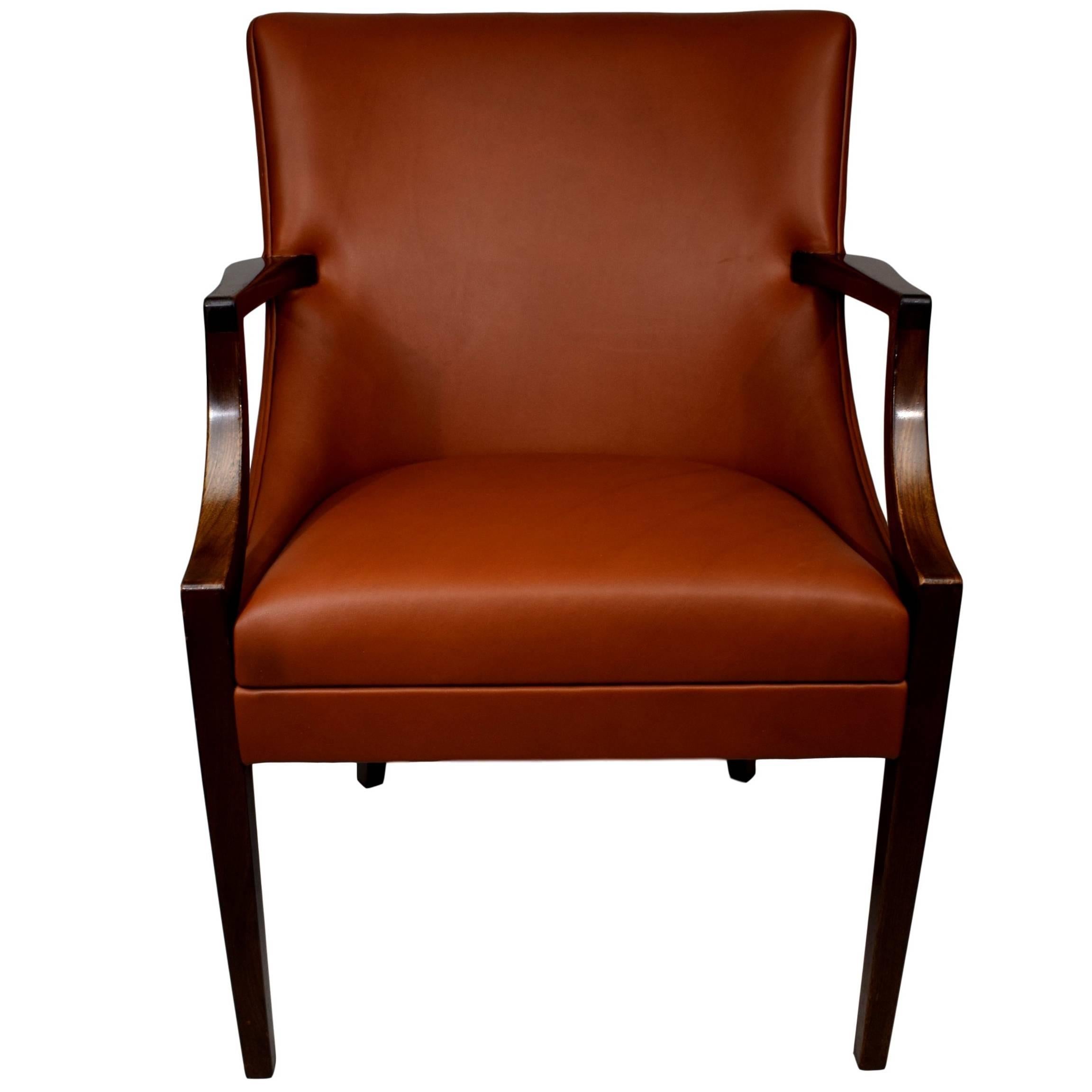 Early Danish Midcentury Aniline Leather Armchair Ole Wanscher, A.J. Iversen For Sale