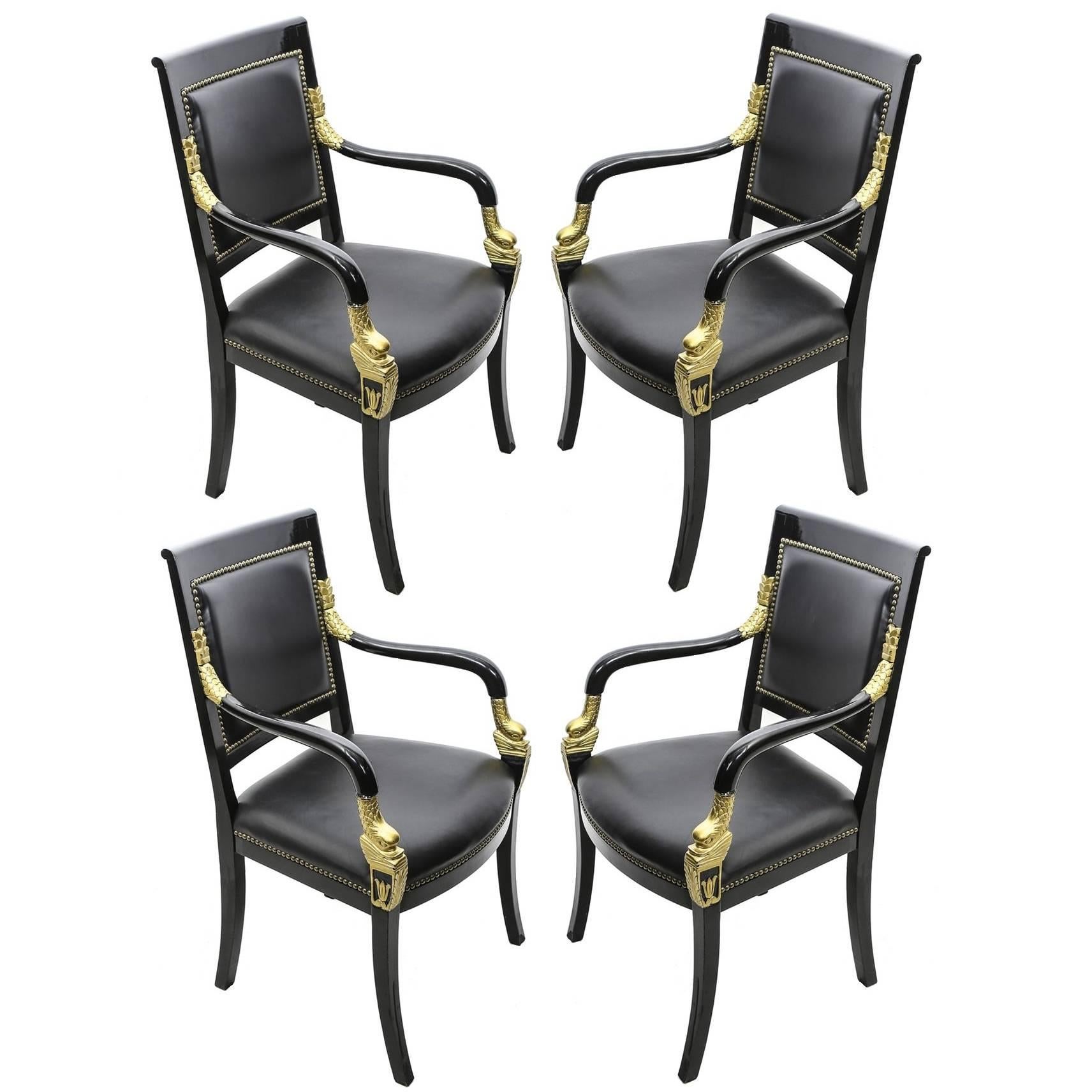 Set of Four Neoclassical Empire Style Armchairs