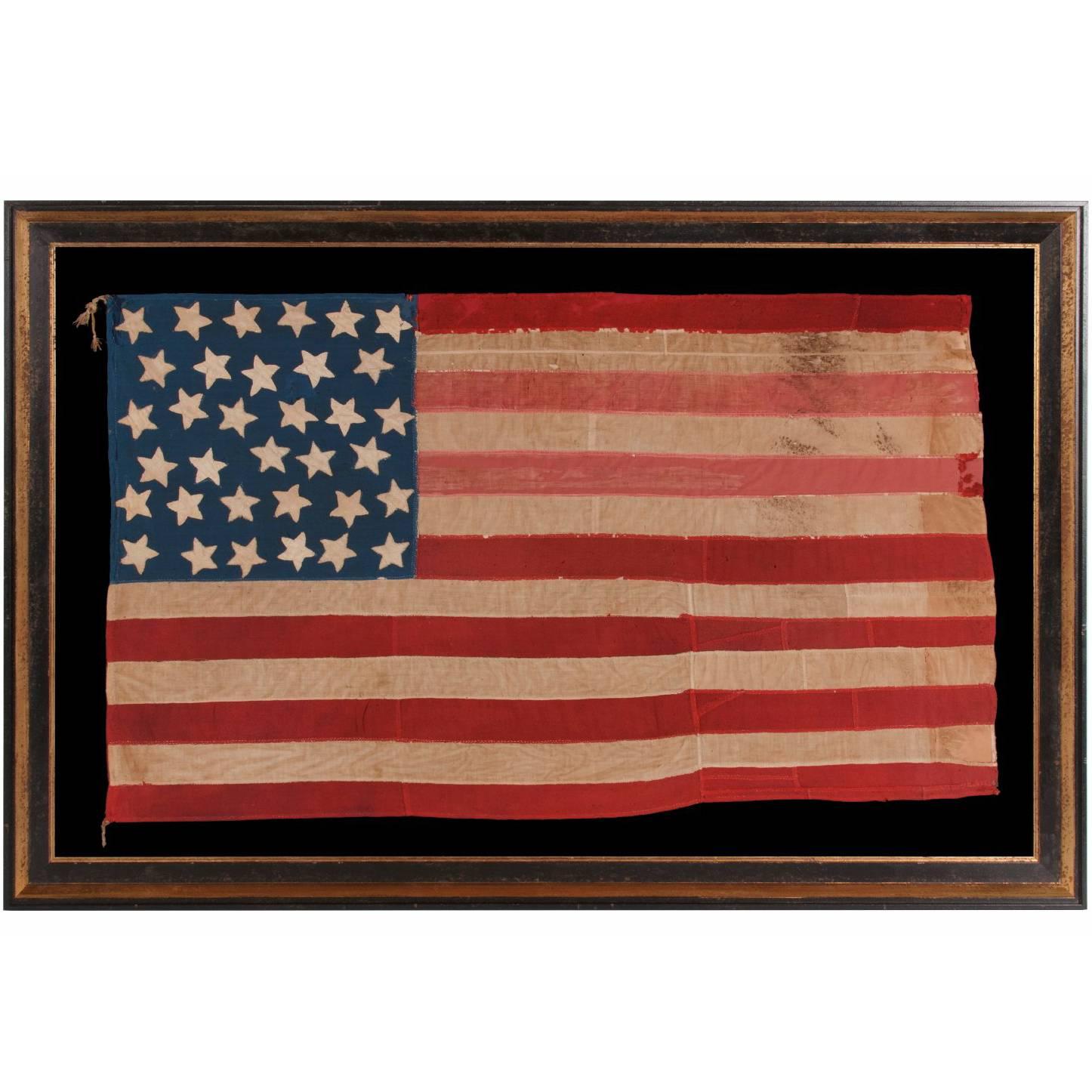 34 Star, Hand-Sewn, Homemade Antique American Flag of the Civil War Period