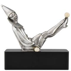 Art Deco Silvered Bronze Sculpture of a Clown by Marcel Bouraine, 1930, France