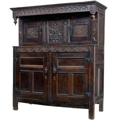 Antique 17th Century Carved Oak Court Cupboard