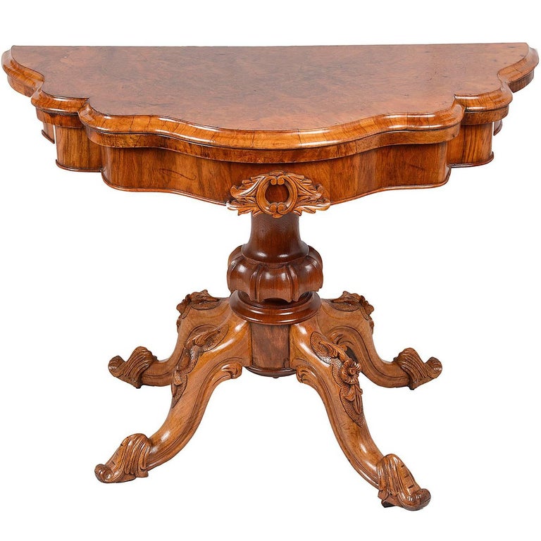 Victorian Burr Walnut Serpentine Card Table For Sale at 1stdibs