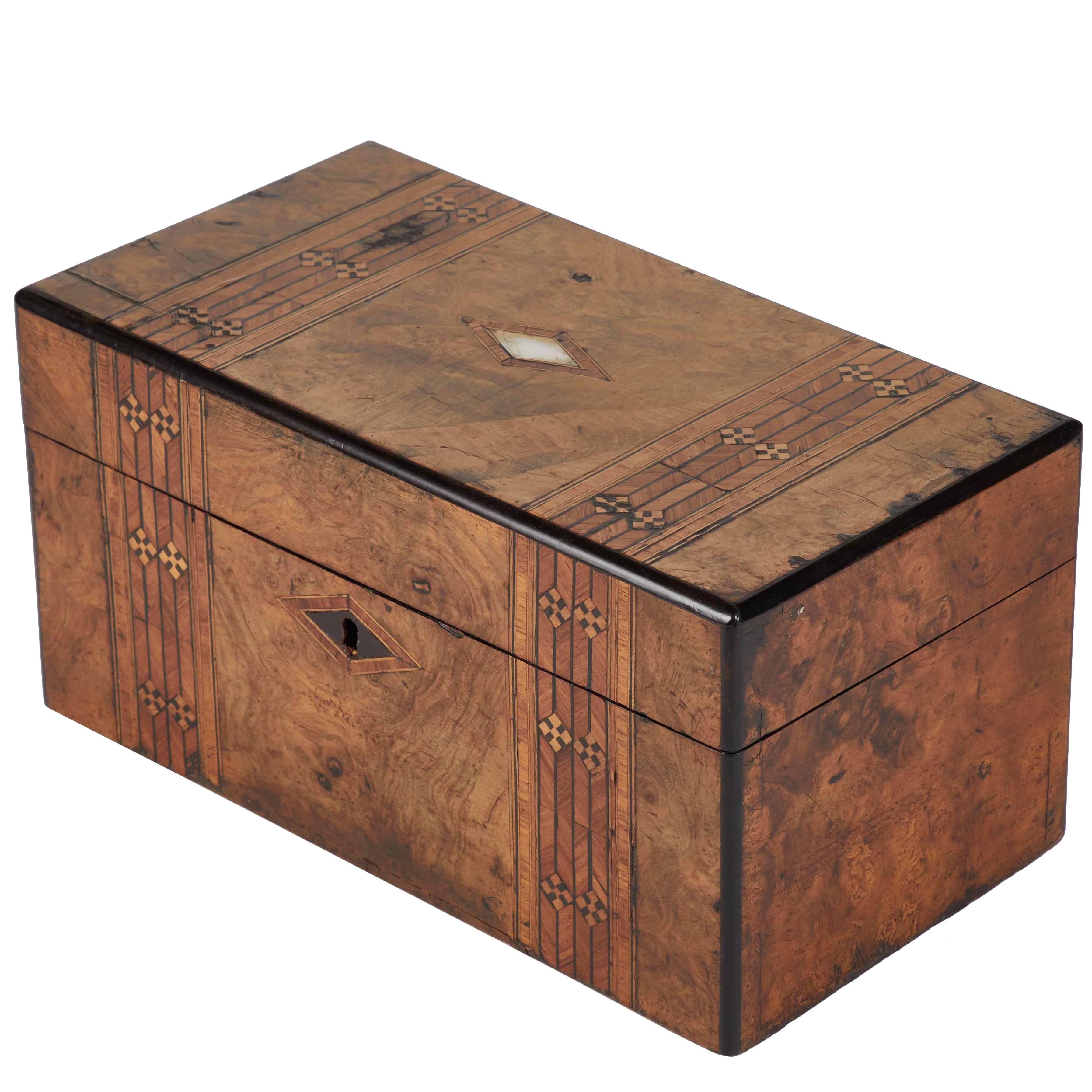 1880s English Tunbridge Inlaid Walnut Tea Caddy Box