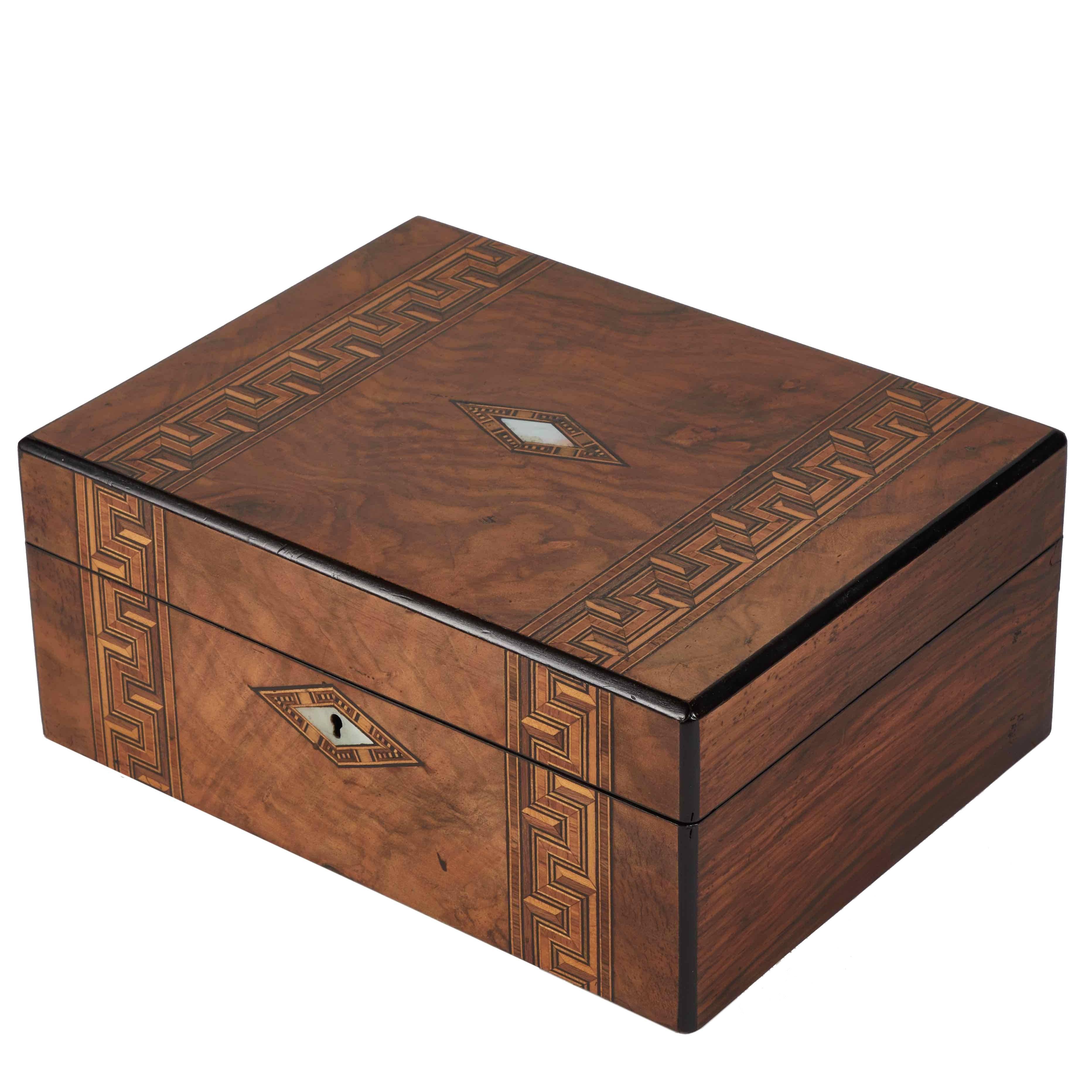 1880s English Inlaid Walnut Sewing Box