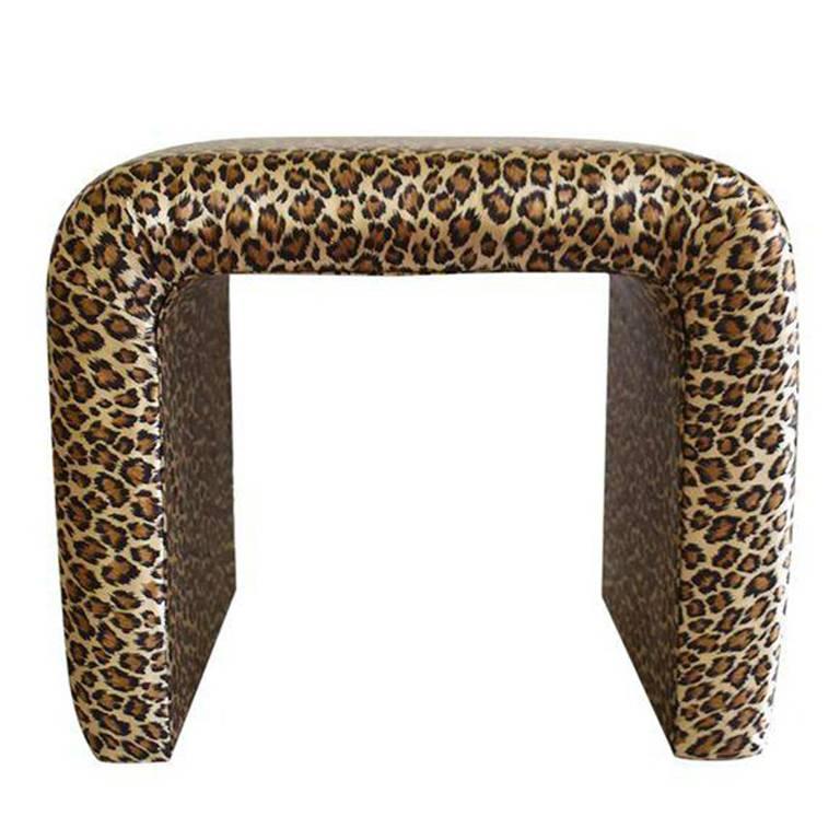 Mid Century leopard print silk waterfall bench in the style of Milo Baughman