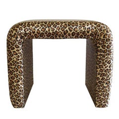 Retro Mid Century leopard print silk waterfall bench in the style of Milo Baughman