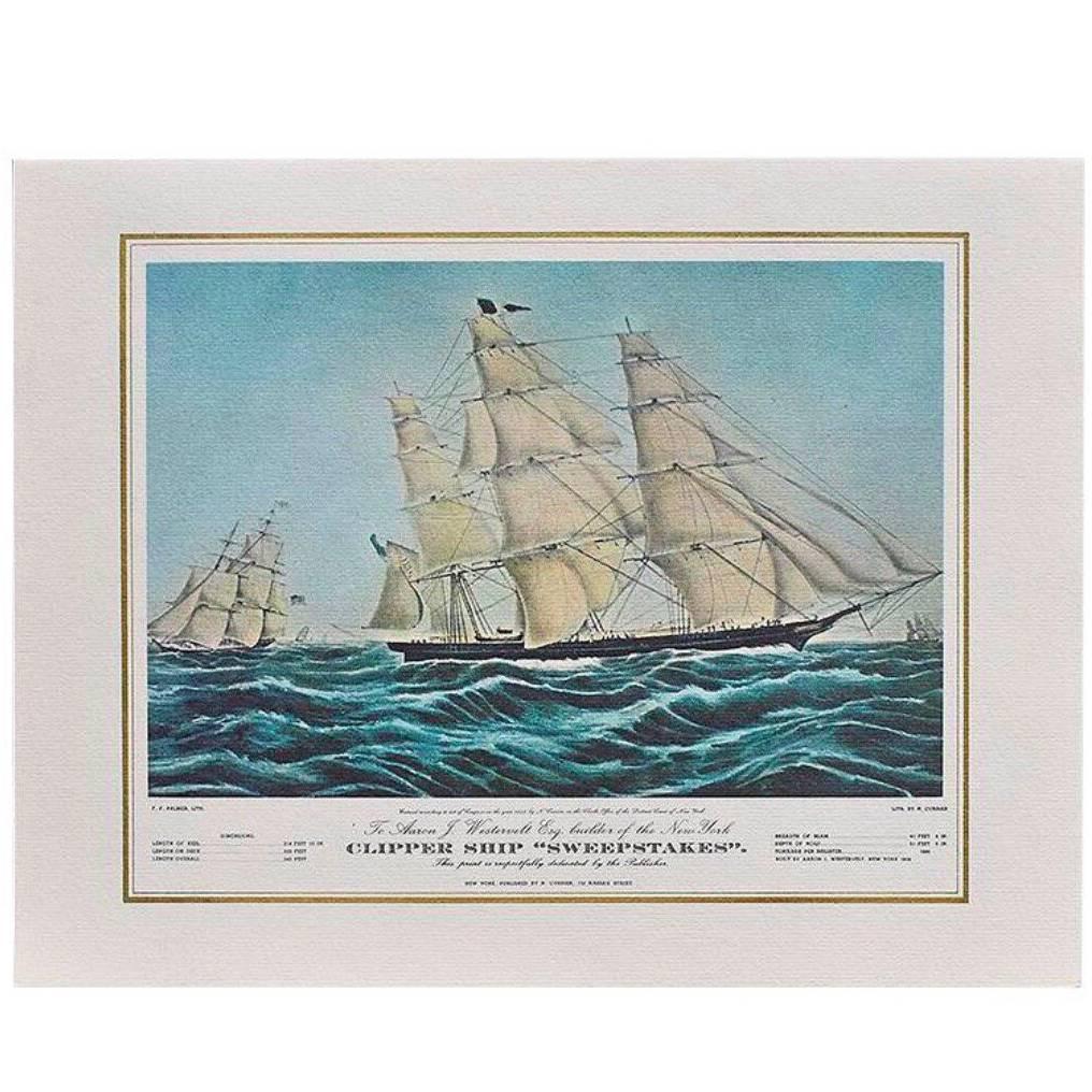 Nautical water color print 1966 Currier & Ives Panam Airline Menu Cover For Sale