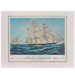 Nautical water color print 1966 Currier & Ives Panam Airline Menu Cover