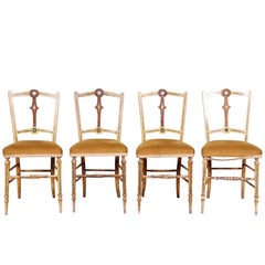 Antique Set of Four 19th Century Paint Decorated Side Chairs with Jasper Ware Plaques