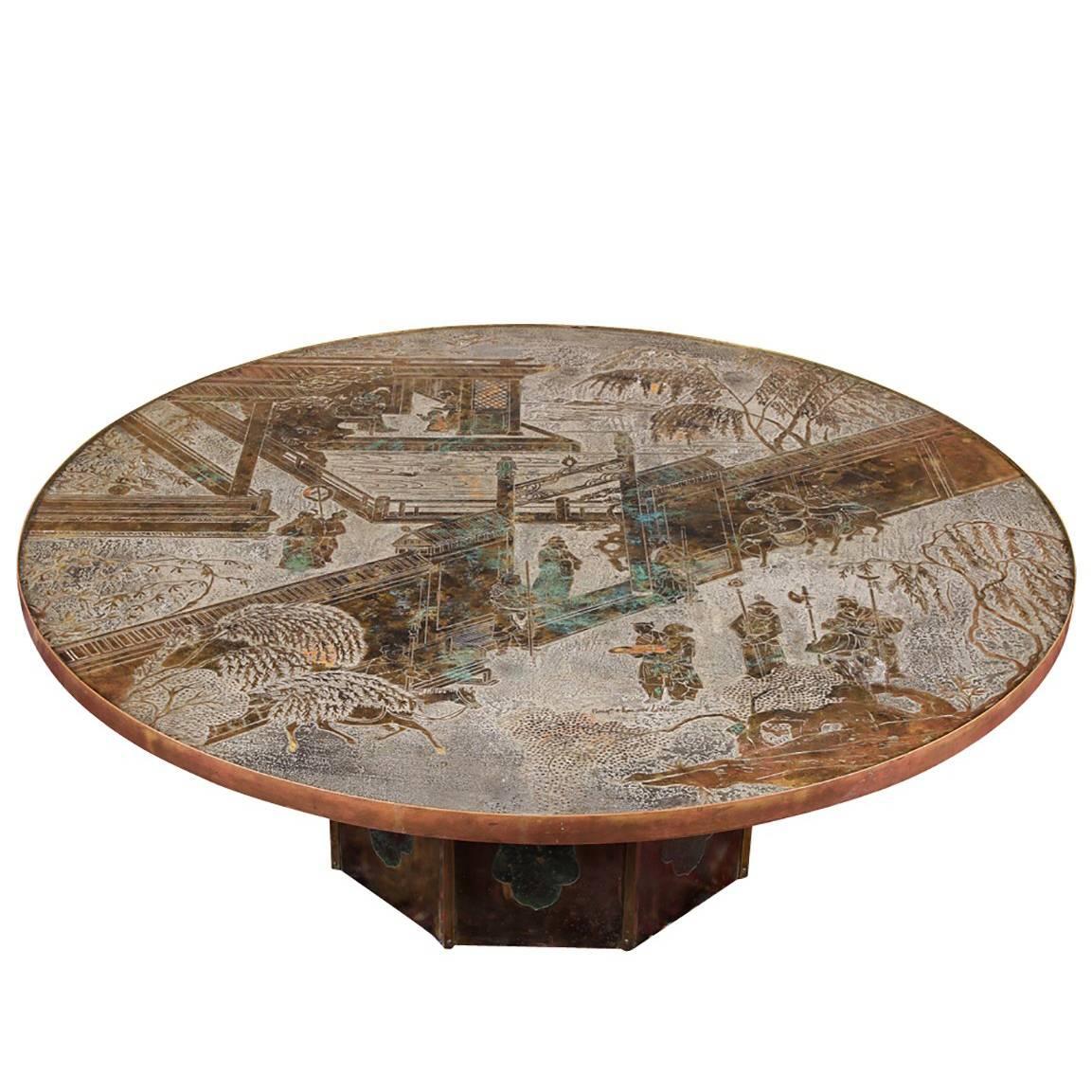 Signed Philip and Kelvin LaVerne Round Bronze Table