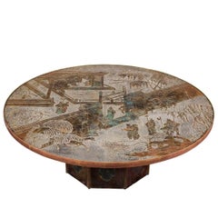 Signed Philip and Kelvin LaVerne Round Bronze Table
