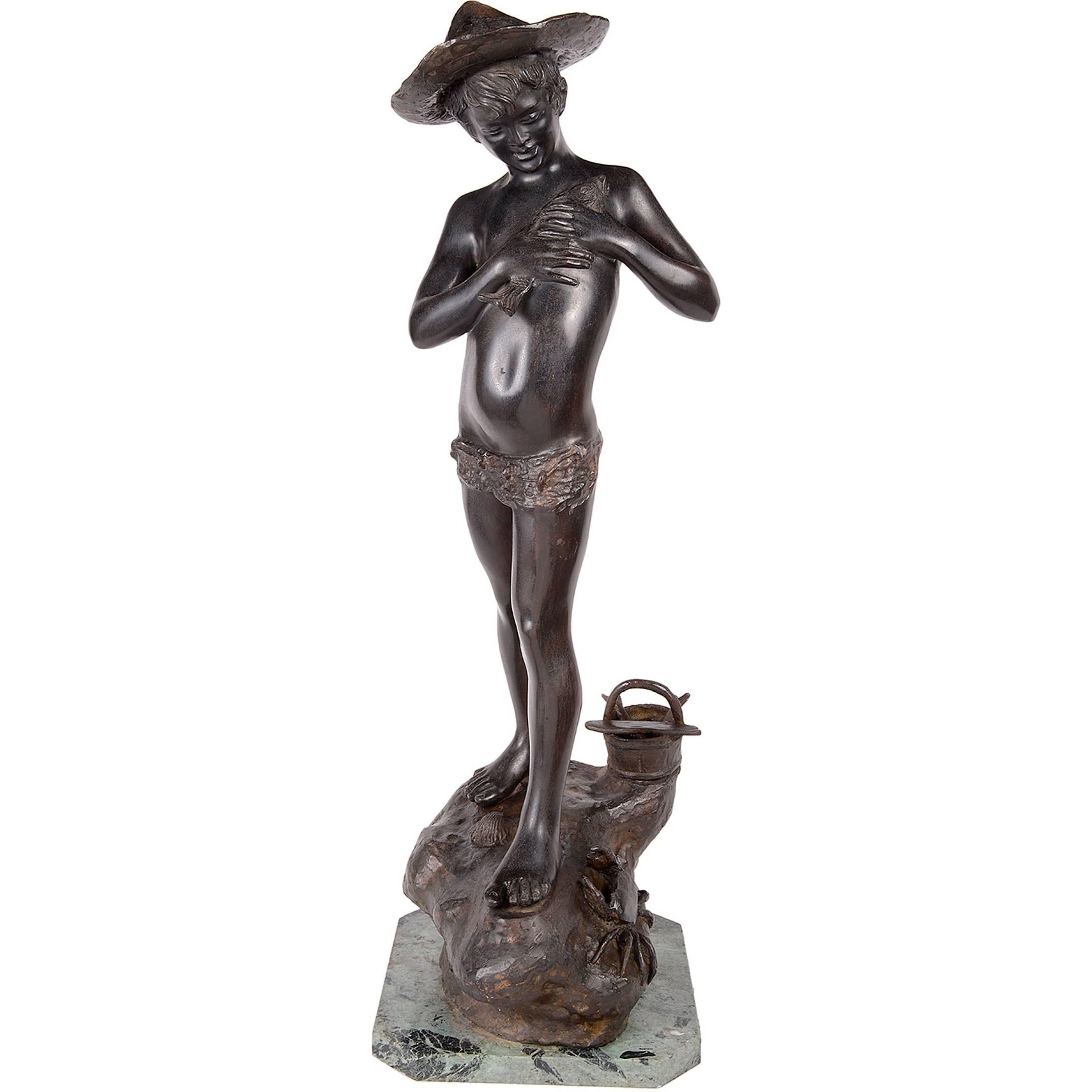 19th Century Bronze Fisher Boy