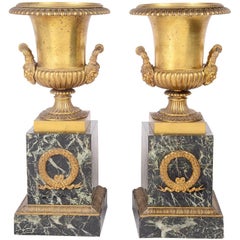Pair of Large Classical 19th Century Ormolu Urns