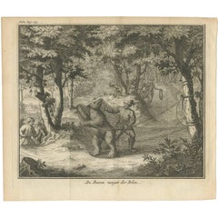 Antique Print of Bear Catching in Poland by I. Tirion, 1734