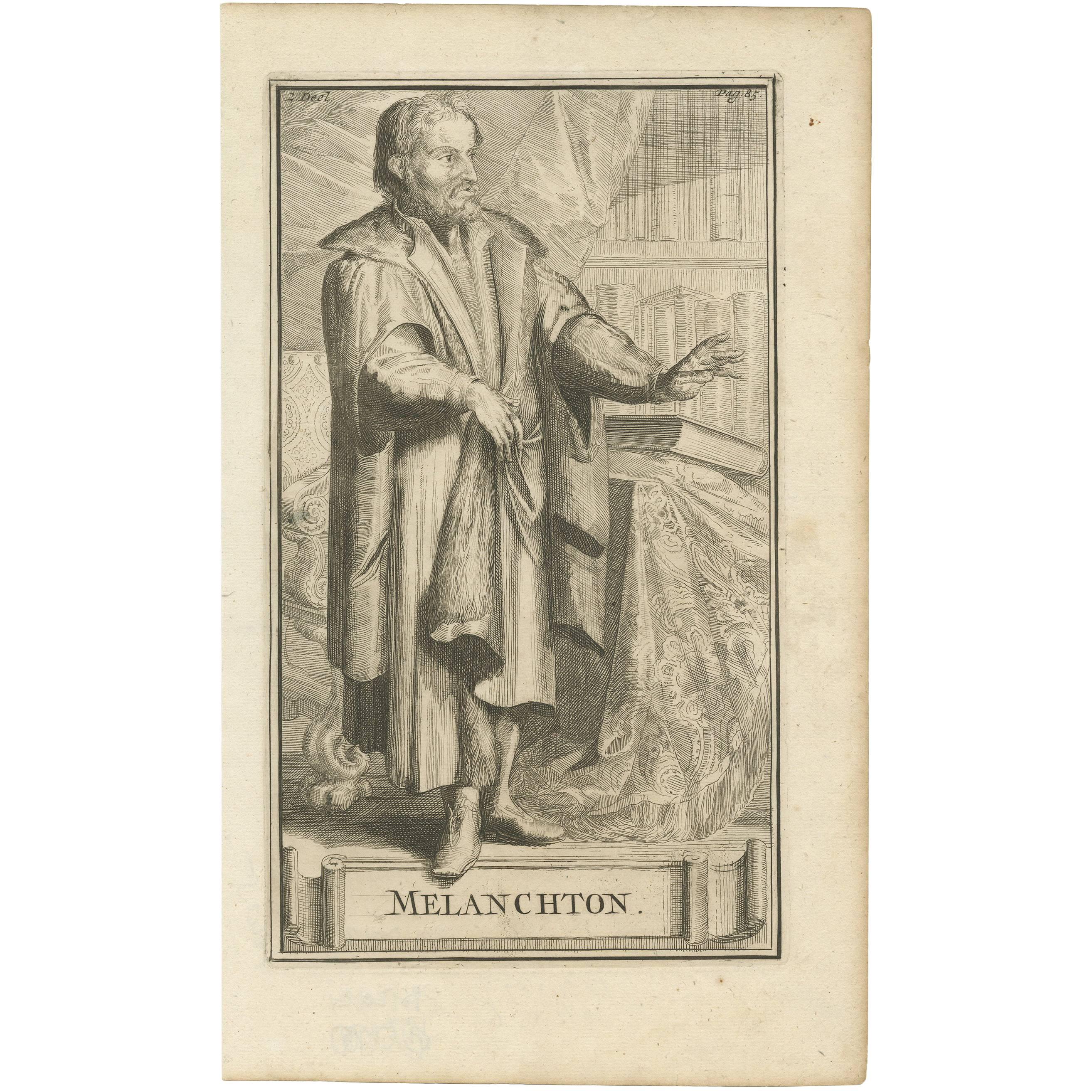 Antique Portrait of Philipp Melanchton by R. de Hooghe, 1701 For Sale