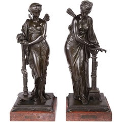 Psyche and Pandora Classical Bronze Statues, 19th Century, Signed H. Dumaige