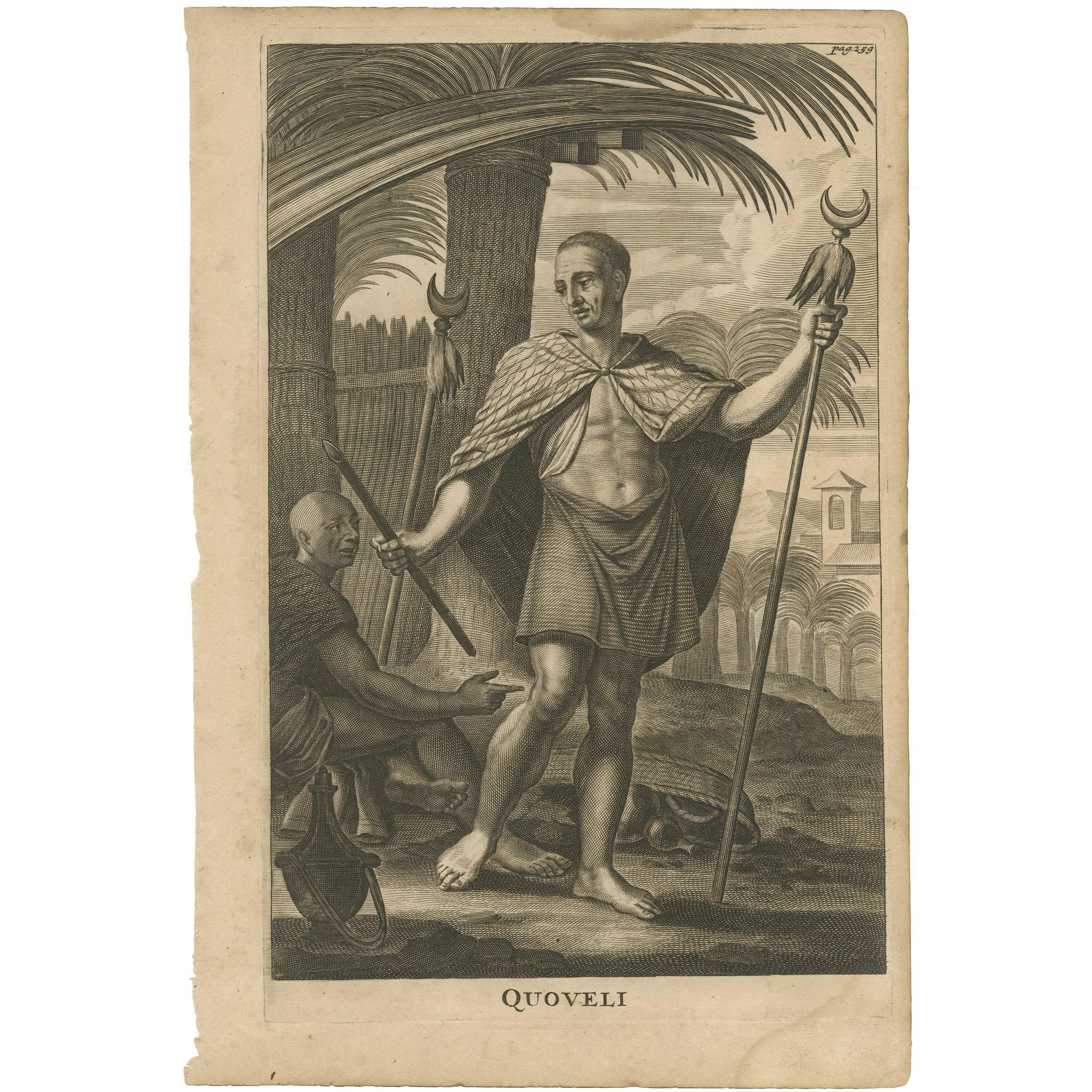 Antique Portrait of Quoveli by O. Dapper, 1688 For Sale