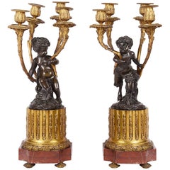 Paire de candélabres de style Louis XVI avec chérubin, 19ème siècle