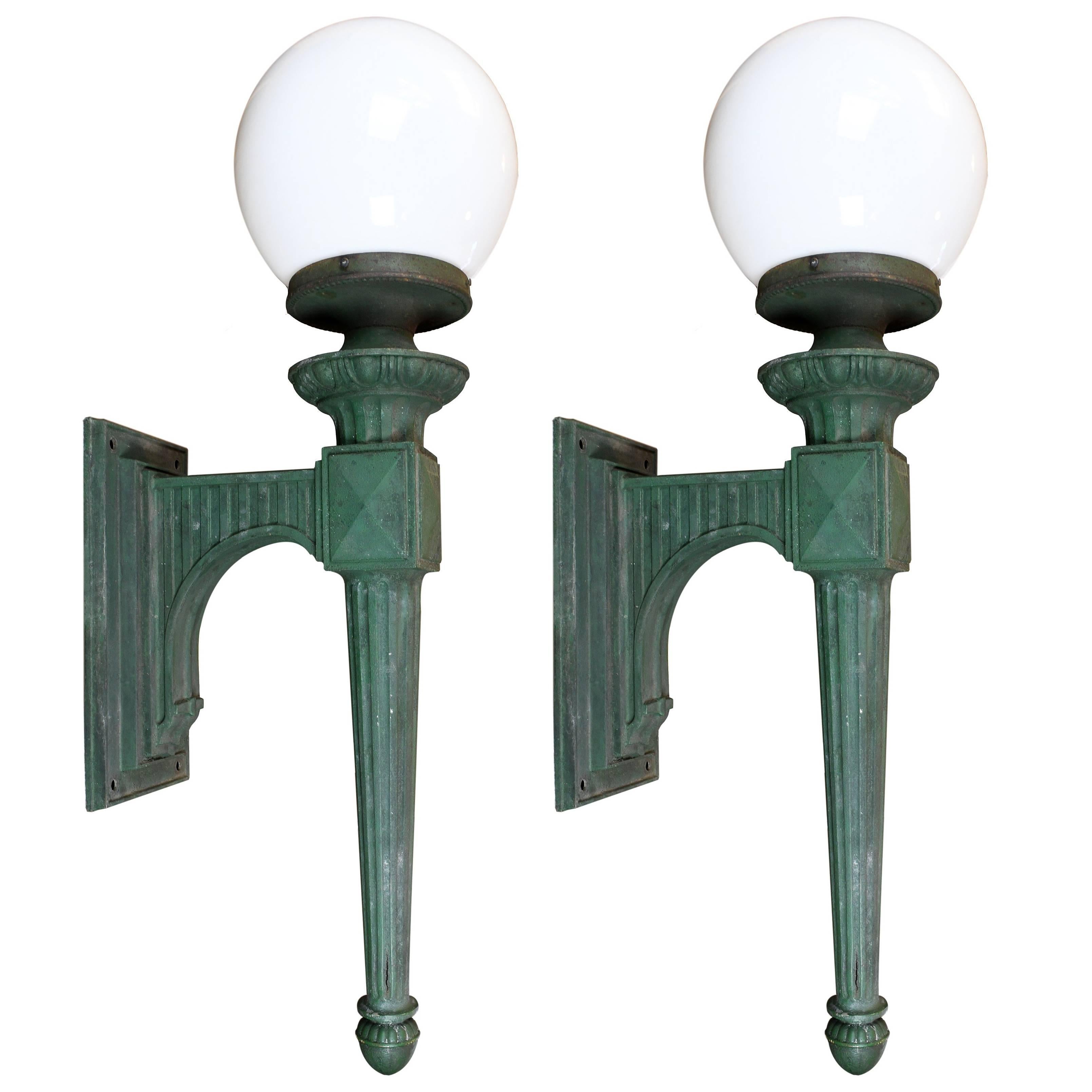 Cast Bronze Federal Exterior Sconce, Pair