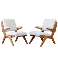 Pair of Shearling Wood Chairs