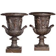 Pair of Early 20th Century Neoclassical Bronze Campana Shaped Urns