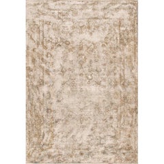 Vintage Distressed Ivory Persian Kerman Carpet