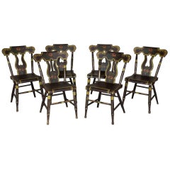 Antique Set of Six Painted and Decorated Side Chairs