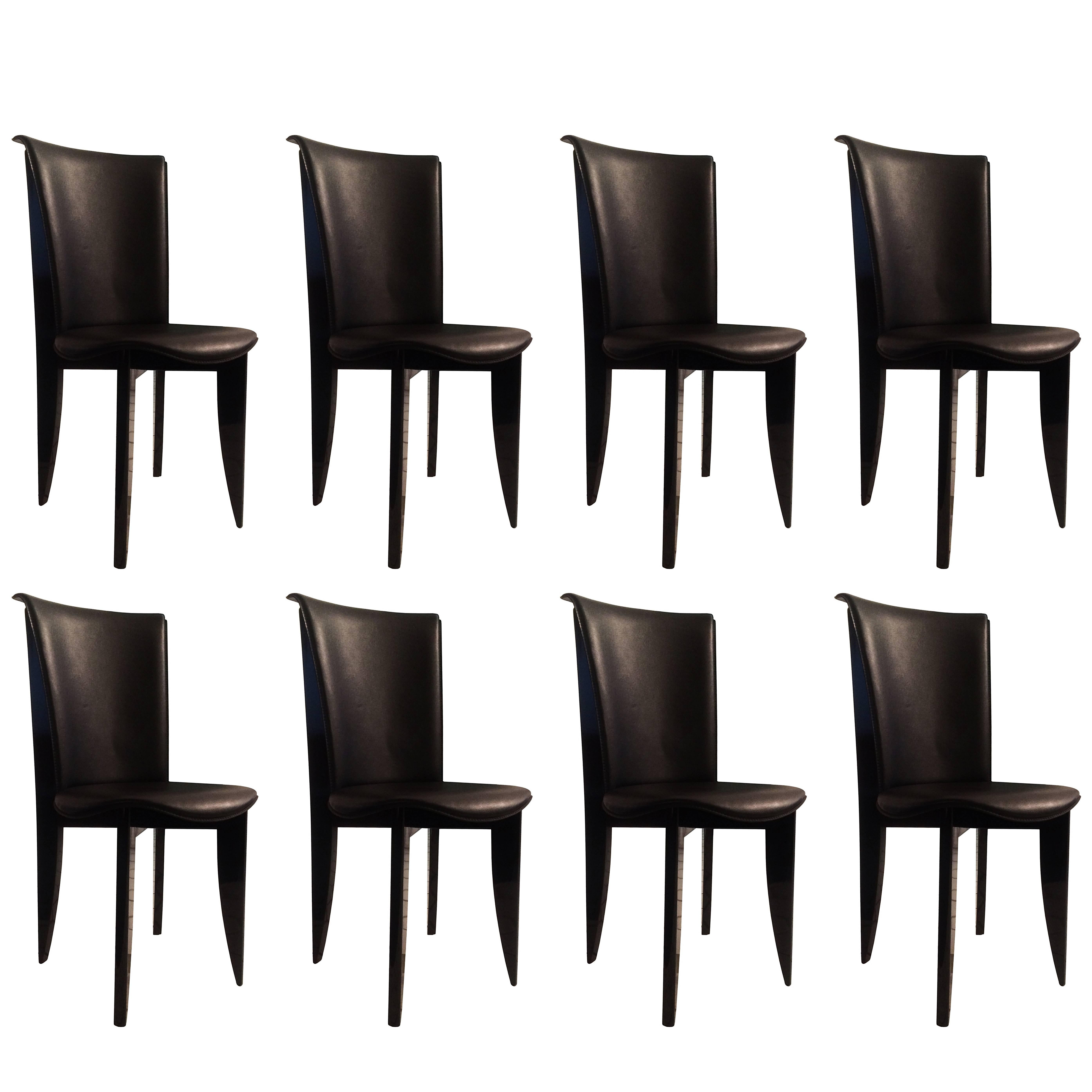 Set of Eight Italian Leather Chairs, Italy, 1970s