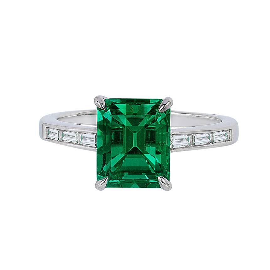 Untreated Emerald Diamond Platinum Solitaire Ring