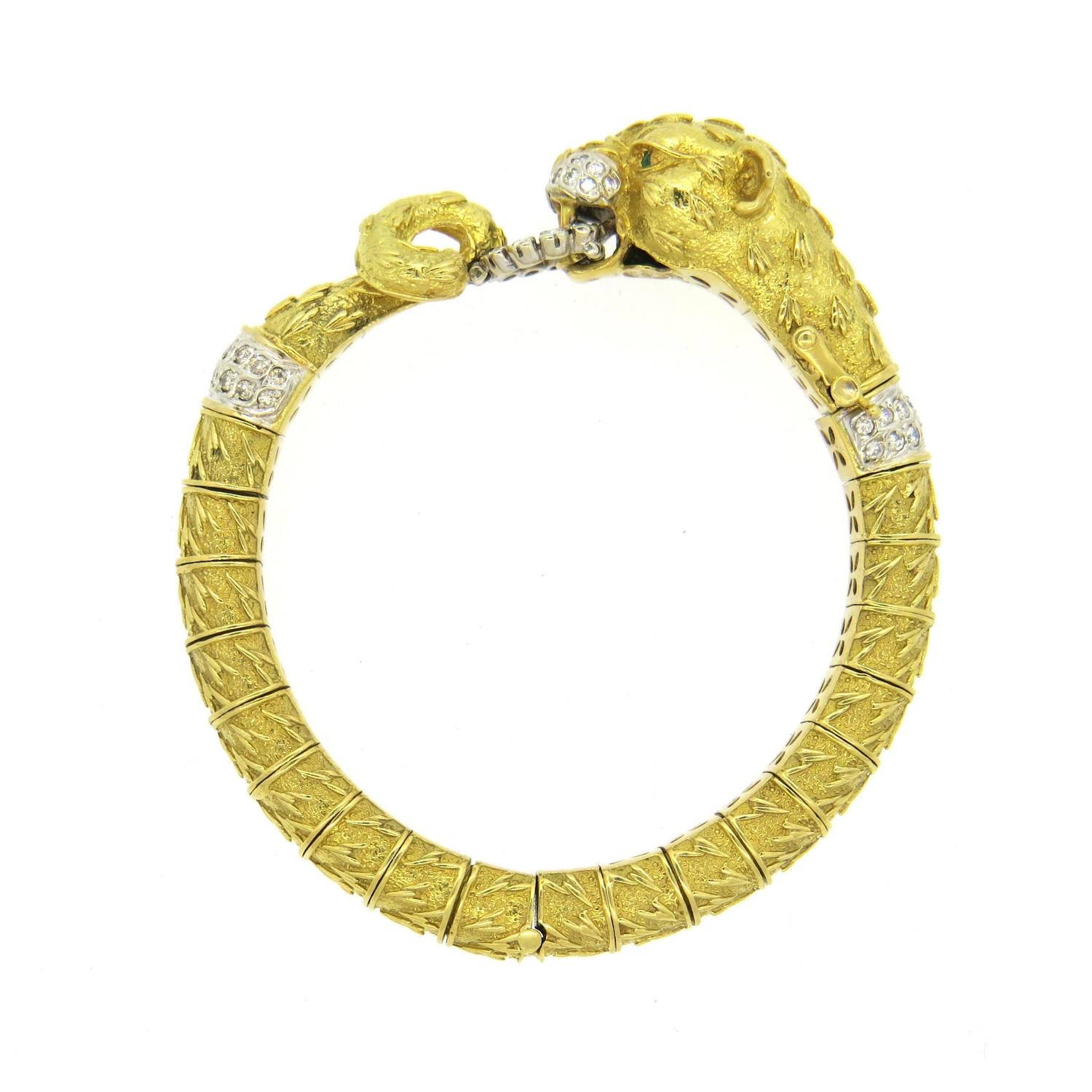 Impressive Frascarolo emerald Diamond gold Panther Bangle Bracelet at