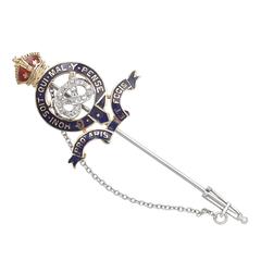 0.14Ct Diamond & Enamel, 18k Yellow Gold Regimental Pin Brooch - Vintage 2