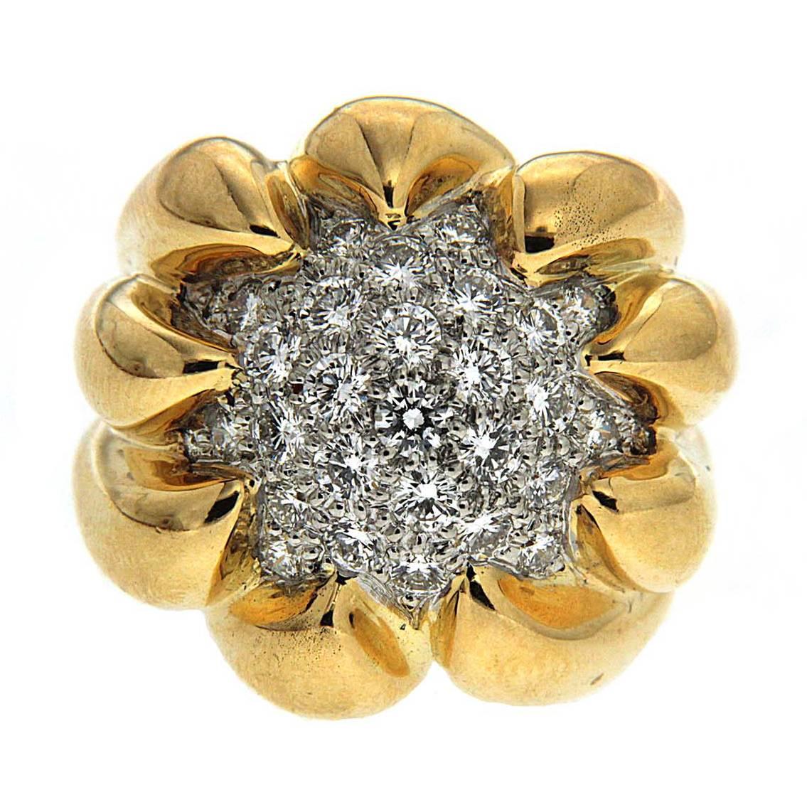 Claw Pave Diamond Gold Dome Ring