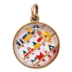 Used Rare Reverse Painted Crystal Shipping Signal Flag Pendant Charm