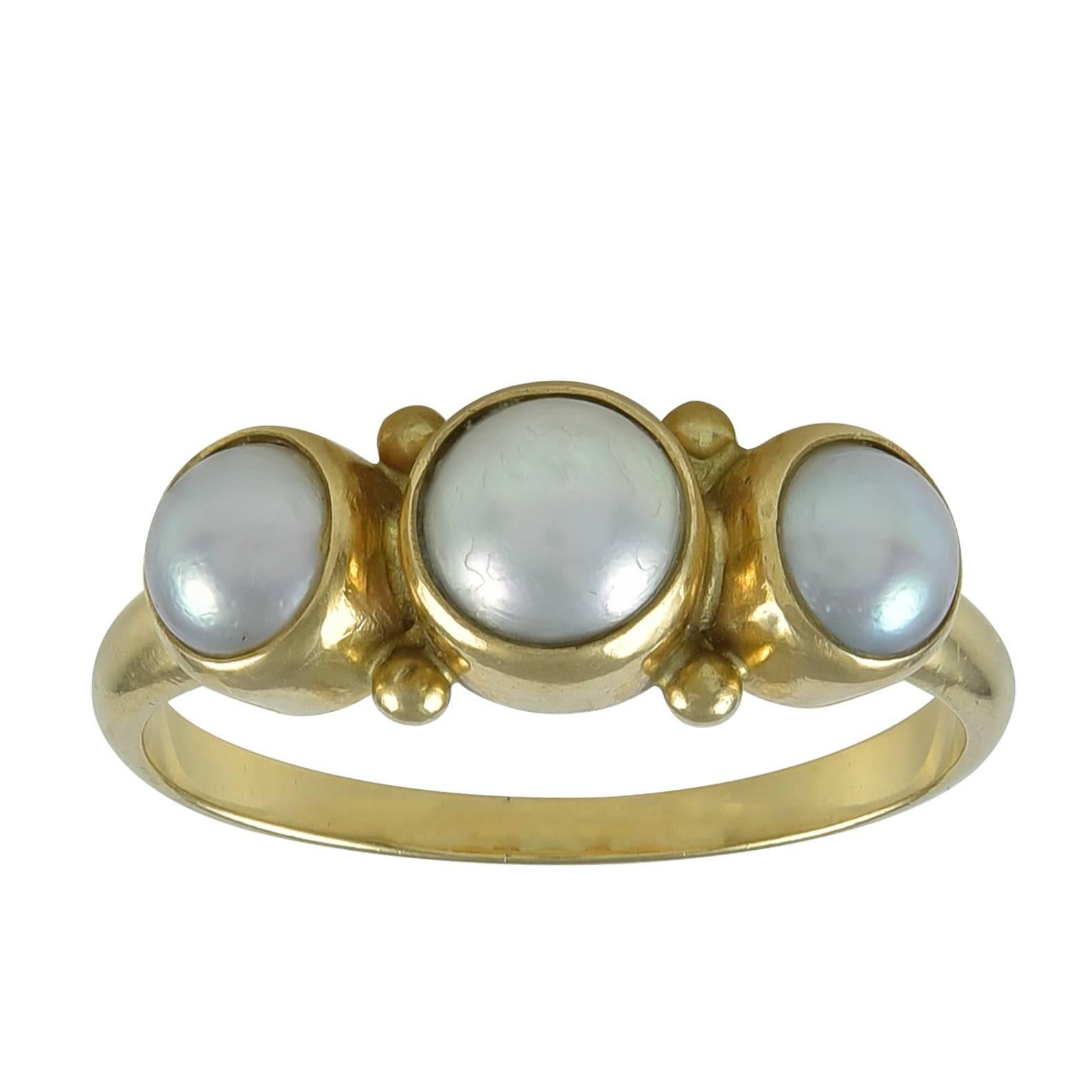 Georg Jensen Pearl Gold Ring No. 1003  For Sale