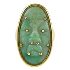 Vintage William Spratling Carved Jade gold Ring