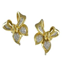 Vintage Diamond Gold Bow-form Earrings