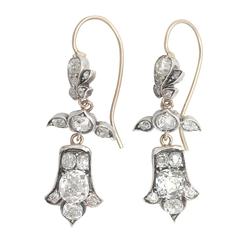 3.04Ct Diamond & 18k Yellow Gold, Silver Set Drop Earrings - Antique Circa 1880 10