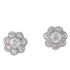 Art Deco Diamond and Platinum Cluster Earrings