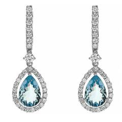 Elegant Aquamarine Diamond Gold Drop Earrings 